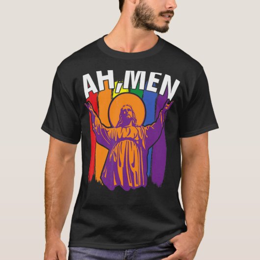 Ah Mannen Lgbt Gay Pride Jesus Rainbow Flag Christ T-shirt (Voorkant)