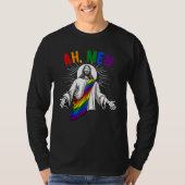 Ah Mannen Lgbt Gay Pride Jesus Rainbow Flag Christ T-shirt (Voorkant)