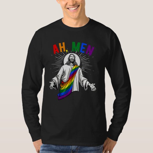 Ah Mannen Lgbt Gay Pride Jesus Rainbow Flag Christ T-shirt (Voorkant)