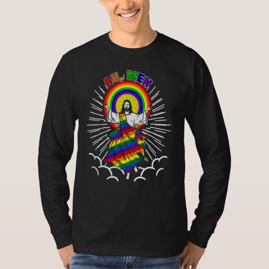 Ah Mannen Lgbt Gay Pride Jesus Rainbow Peace Flag T-shirt (Voorkant)