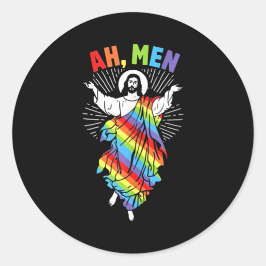 Ah Mannen LGBT Gay Pride Jesus Rainbow Peace Ronde Sticker (Voorkant)