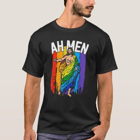 Ah Mannen LGBT Jesus Rainbow Christelijk T-shirt (Voorkant)