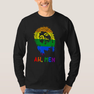 Ah Mannen Rainbow LGBTQ Pride Flag Gay Jesus Chris T-shirt