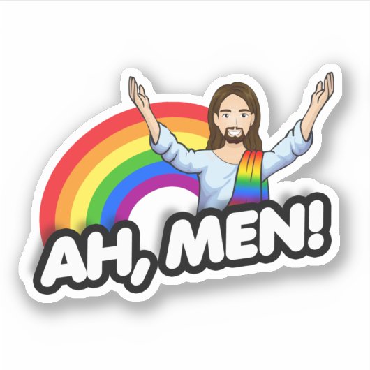 Ah Mannen - Regenboog Jezus Sticker (Voorkant)