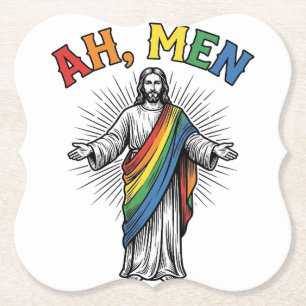 Ah Mannen Regenboog Religieus Vintage Kartonnen Onderzetters