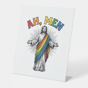 Ah Mannen Regenboog Religieus Vintage Reclamebord Met Voetstuk