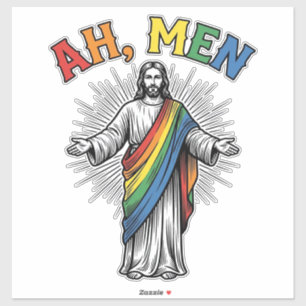 Ah Mannen Regenboog Religieus Vintage Sticker