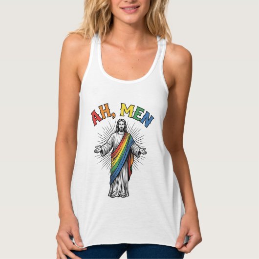 Ah Mannen Regenboog Religieus Vintage Tanktop (Voorkant)