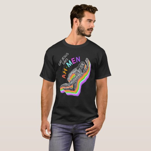 Ah Mannen regenboogkap Jesus Christelijk Lgbt Prid T-shirt (Voorkant volledig)