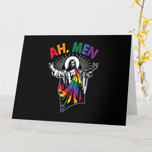 Ah Men Funny LGBT Gay Pride Jezus Regenboog Vlag C Kaart (Gele Bloem)