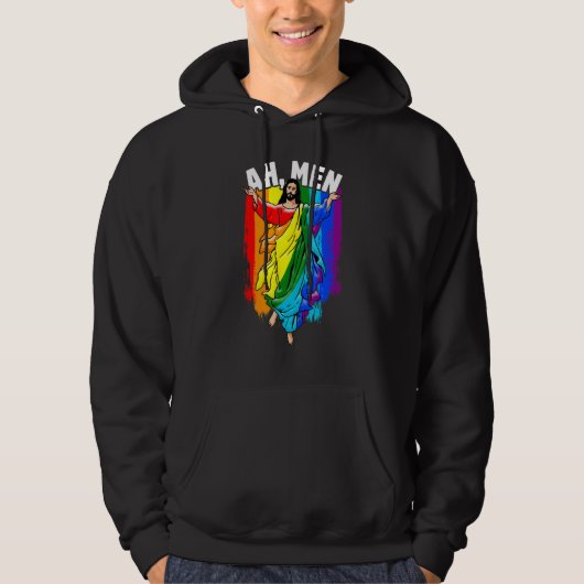 Ah Men Gay Jesus LGBTQ Pride Rainbow Hoodie (Voorkant)