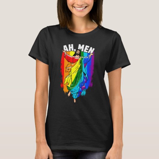 Ah Men Gay Jesus LGBTQ Pride Rainbow T-shirt (Voorkant)