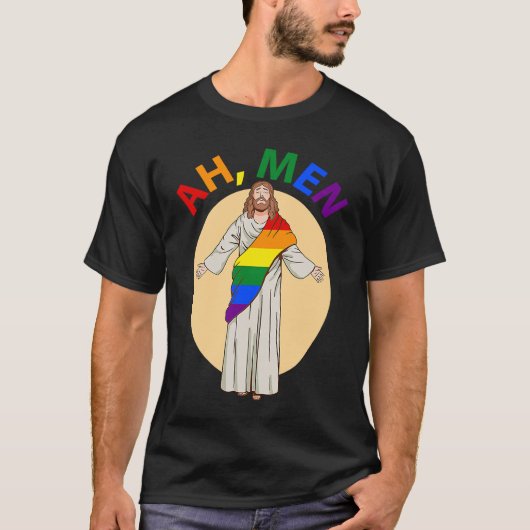 Ah Men Gay Pride Jesus Rainbow  LGBT Flag Christia T-shirt (Voorkant)