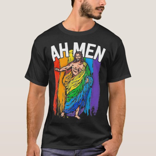 Ah Men God Jesus Christian LGBTQ Lesbian Gay Pride T-shirt (Voorkant)