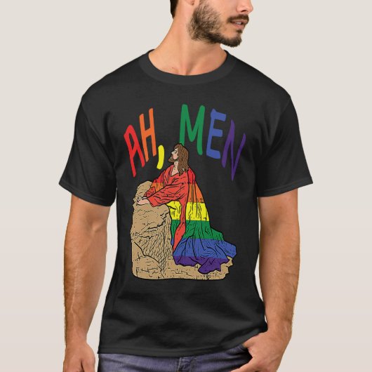 Ah Men  LGBT Gay Pride Jesus Prayer Rainbow Flag T-shirt (Voorkant)