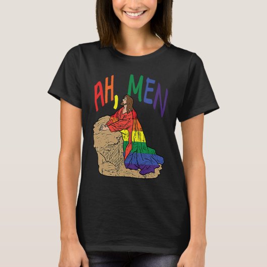 Ah Men  LGBT Gay Pride Jesus Prayer Rainbow Flag T-shirt (Voorkant)