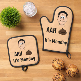 AH S &%# Het is maandag Oven Mitt & Pot Houder Ovenwant & Pannenlap Set