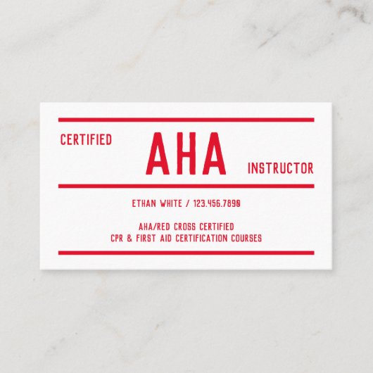 AHA-instructeur scanbaar Visitekaartje (Voorkant)