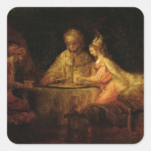 Ahasuerus, Haman en Esther, c.1660 Vierkante Sticker (Voorkant)