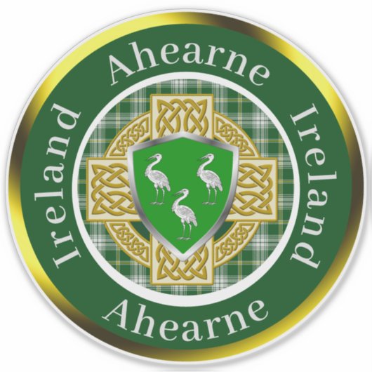 Ahearne Irish Shield & Celtic Cross gepersonalisee Sticker (Voorkant)