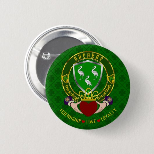 Ahearne Irish Shield & Claddagh Ronde Button 5,7 Cm (Voorkant /achterkant)