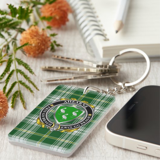 Ahearne Irish Shield gepersonaliseerde rechthoek Sleutelhanger (Voorkant Rechts)