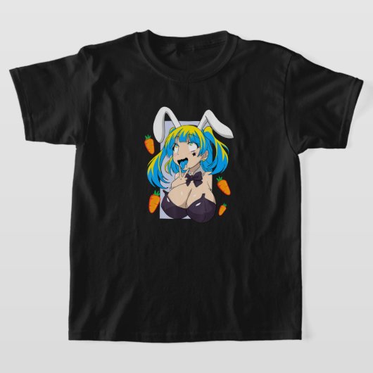 Ahegao-shirt met gezichtskonijn, konijnenkopieuwde t-shirt (Laagn)