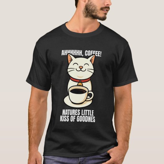Ahhhh Coffee Kus van Goedheid Grappige Kat Meme T-shirt (Voorkant)