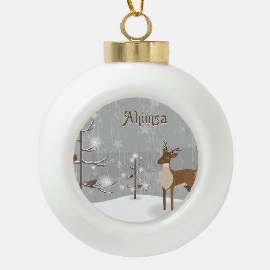 Ahimsa Reindeer Holiday Keramische Bal Ornament (Voorkant)