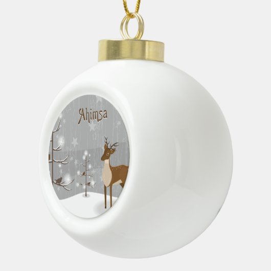 Ahimsa Reindeer Holiday Keramische Bal Ornament (Rechts)