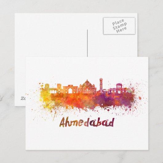 Ahmedabad skyline in waterverf briefkaart (Voorkant / Achterkant)