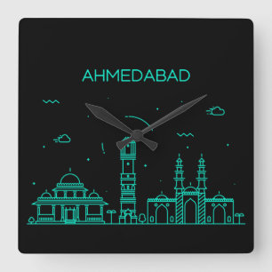 Ahmedabad skyline vierkante klok
