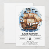 Ahoi Betoverde Golven Piraten Verjaardag Kaart (Voorkant / Achterkant)