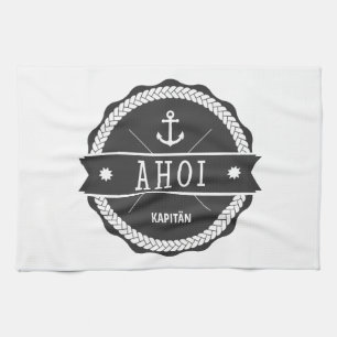 Ahoi Kapitein Badge met anker Theedoek