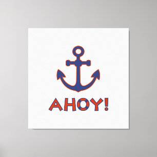 AHOJ! Boei + Ankerontwerp Rood+Blauw Canvas Afdruk