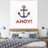 AHOJ! Boei + Ankerontwerp Rood+Blauw Canvas Afdruk (Insitu (Slaapkamer))