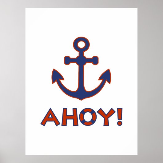 AHOJ! Boei + Ankerontwerp Rood+Blauw Poster (Voorkant)
