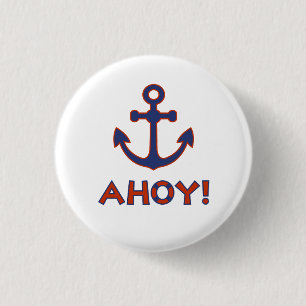 AHOJ! Boei + Ankerontwerp Rood+Blauw Ronde Button 3,2 Cm