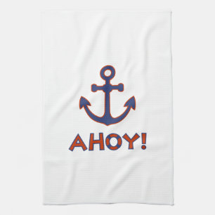 AHOJ! Boei + Ankerontwerp Rood+Blauw Theedoek