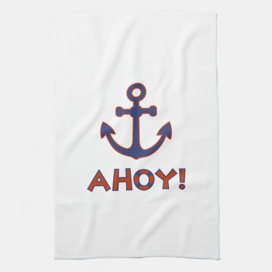 AHOJ! Boei + Ankerontwerp Rood+Blauw Theedoek (Verticaal)