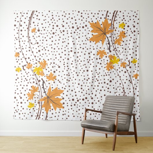 Ahornbladeren sinaasappel en bruine stippen wandkleed (In Situ (horizontaal))