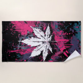 Ahornblatt Grunge Art in Pink und Türkis Strandlaken