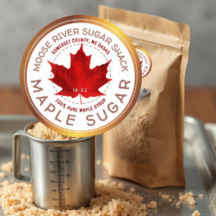 Ahornsiroop Koperrand Rode Suiker Maple Leaf Ronde Sticker