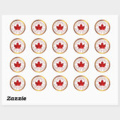 Ahornsiroop Koperrand Rode Suiker Maple Leaf Ronde Sticker (Vel)