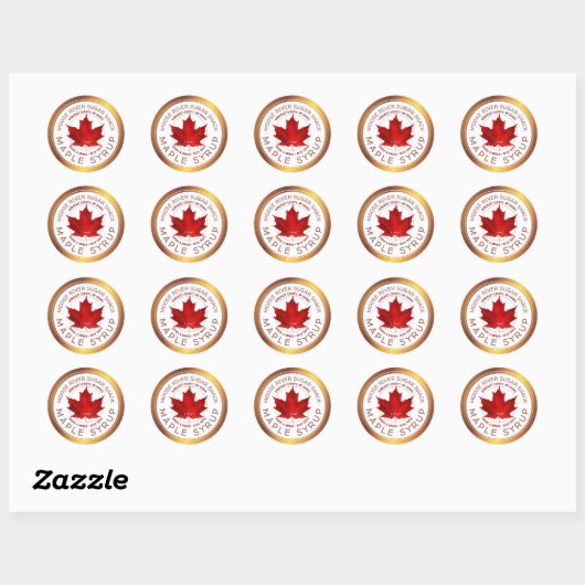 Ahornsiroop Koperrand Rode Suiker Maple Leaf Ronde Sticker (Vel)