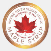 Ahornsiroop Koperrand Rode Suiker Maple Leaf Ronde Sticker (Voorkant)