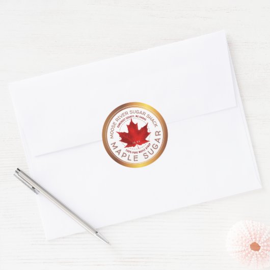 Ahornsiroop Koperrand Rode Suiker Maple Leaf Ronde Sticker (Envelop)
