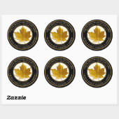 Ahornstroop geel esdoornblad gestippelde rand ronde sticker (Vel)