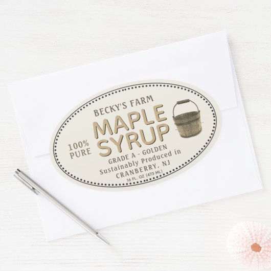 Ahornstroop Sap Bucket Border Ovaal Sticker (Envelop)