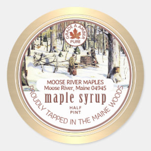 Ahornstroop Tapped Trees Maple Leaf Gold Border Ronde Sticker